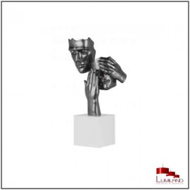 Statue CACHE-CACHE, Gris Perle, socle Blanc.