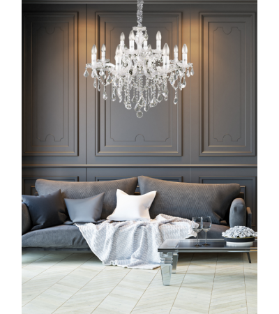 Lustre FLORIAN à pampilles chrome ou doré | Lumiland