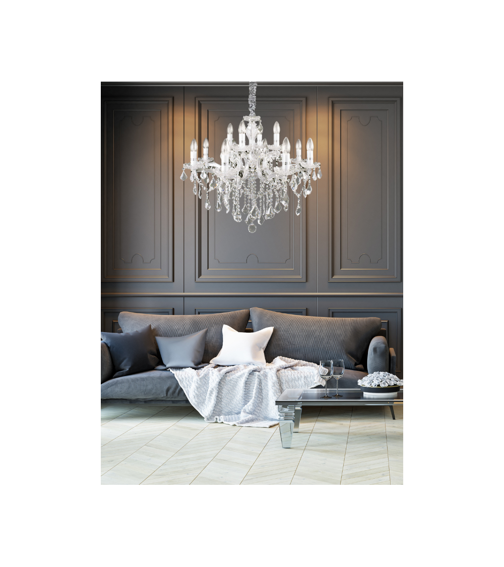 Lustre FLORIAN à pampilles chrome ou doré | Lumiland