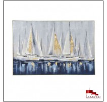 Tableau VOILIERS, Bleu et blanc, Cadre Argent, 80x120
