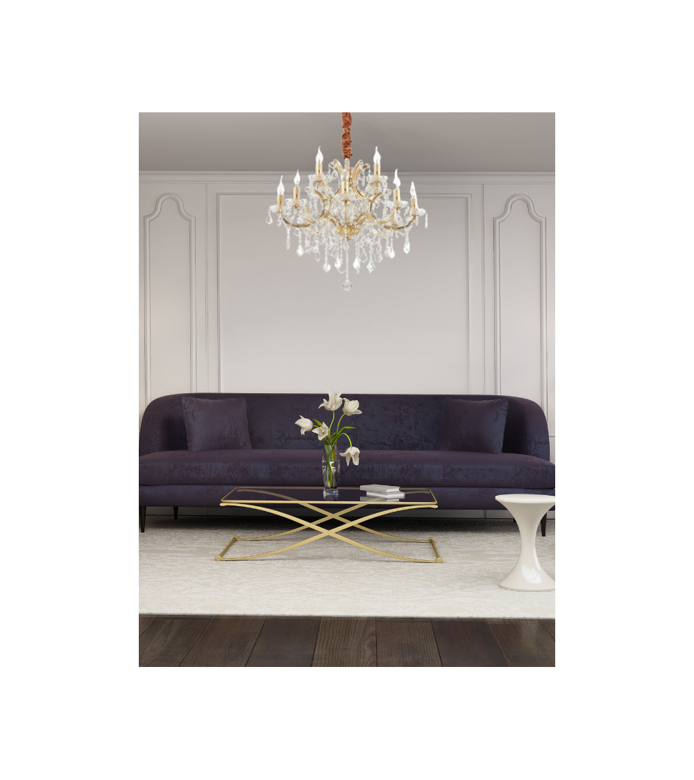 Lustre NAPOLÉON à pampilles cristal chrome ou doré | Lumiland