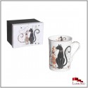 Mug porcelaine CHATS AMOUREUX, tons Blanc, Noir et Rouge, 300ml