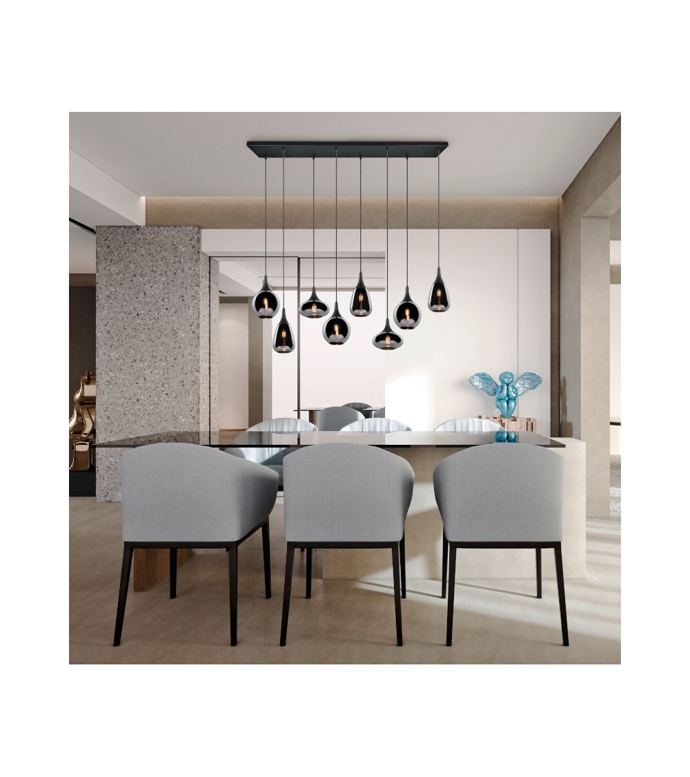 Suspension LUMINA en verre fumé 3, 6 ou 8 lumières | Lumiland