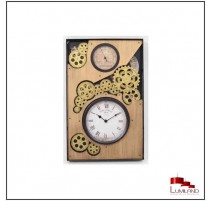 Horloge NAUTILUS rectangulaire en bois et métal, engrenages mobiles.