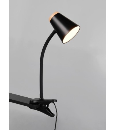 Lampe pince PONGO noir & bois – Pratique et élégante
