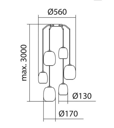 Suspension JAP – Luminaire moderne à 6 lumières. Idéal grands espaces