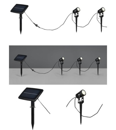 Spots solaires OBIDOS à piquer – 3 projecteurs LED, solaire & USB