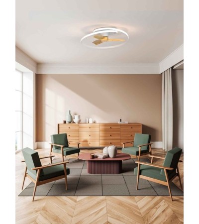 Ventilateur de plafond OCEAN blanc et bois – LED & moteur silencieux
