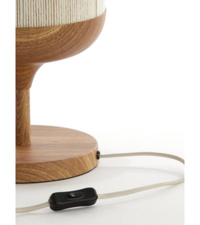 Lampe à poser DANIA bois et corde crème : Ø22,5xH50 cm