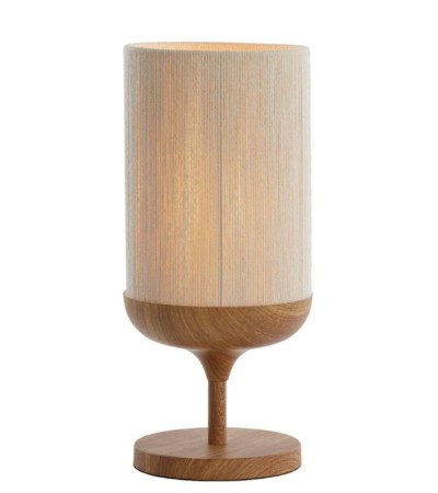Lampe à poser DANIA bois et corde crème : Ø22,5xH50 cm