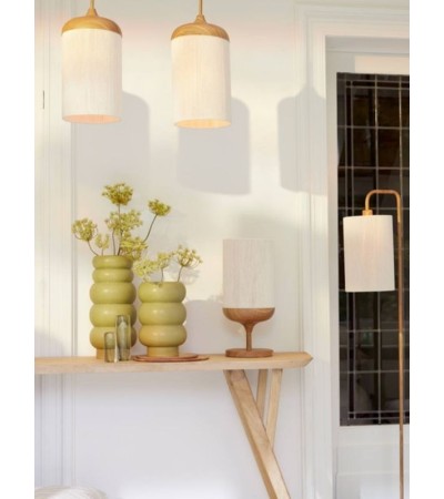 Lampe à poser DANIA bois et corde crème : Ø22,5xH50 cm