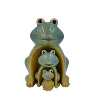 Statuette famille grenouille / chouette. Déco artisanale en céramique