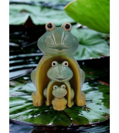 Statuette famille grenouille / chouette. Déco artisanale en céramique