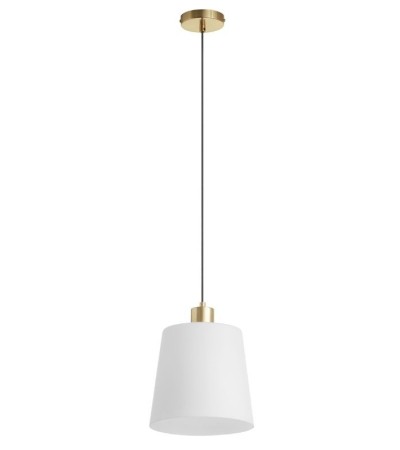 Suspension DEKO – Luminaire laiton mat, abat-jour en verre blanc.