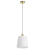 Suspension DEKO – Luminaire laiton mat, abat-jour en verre blanc.