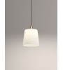 Suspension DEKO – Luminaire laiton mat, abat-jour en verre blanc.
