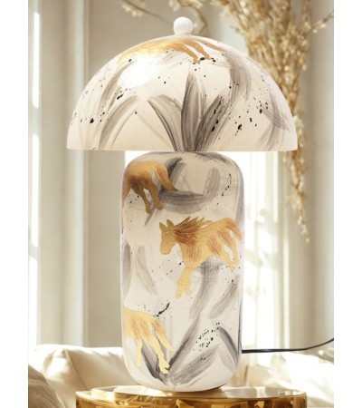 Lampe ALYSSA 43 cm – Motifs chevaux dorés – Style bohème et artistique
