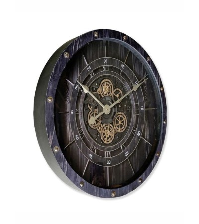 Horloge murale à engrenages 80 cm – Design industriel sous verre