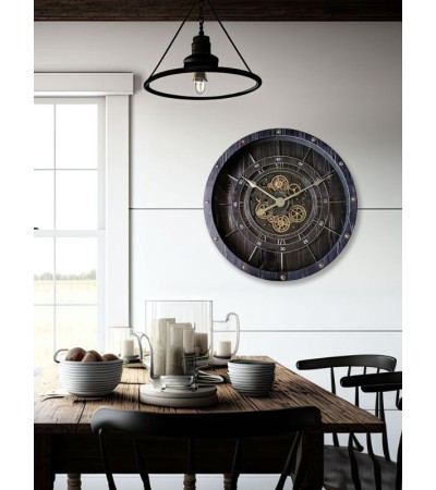 Horloge murale à engrenages 80 cm – Design industriel sous verre