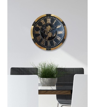 Horloge murale engrenages 64 cm – Carte du monde, design industriel