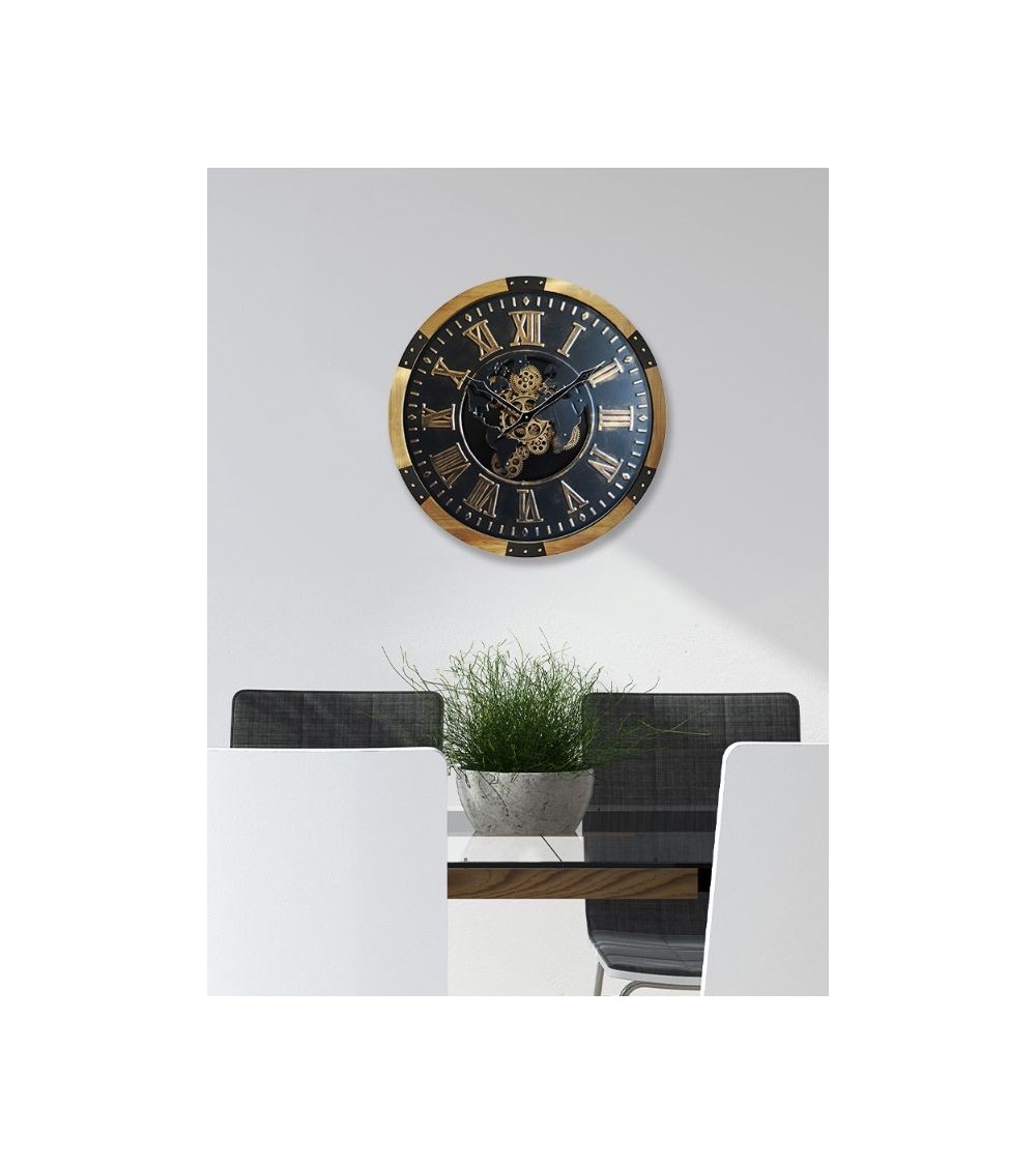 Horloge murale engrenages 64 cm – Carte du monde, design industriel Horloge murale engrenages 64 cm – Carte du monde, design industriel