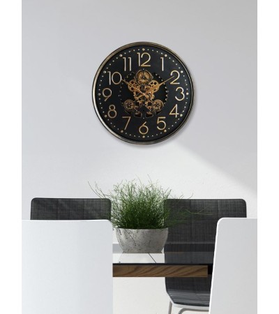 Horloge murale engrenages 60 cm – Design industriel avec verre
