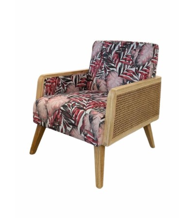 Fauteuil ZEINA cannage fleuri rose – Style bohème chic 77 cm
