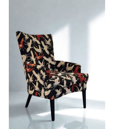 Fauteuil Silver GRANDBIRD tissu oiseaux – Style japonais 98 cm