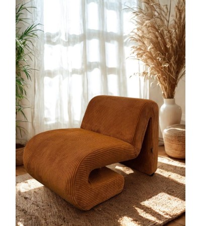 Fauteuil design ECUREUIL terracotta. Assise rétro 70s confortable