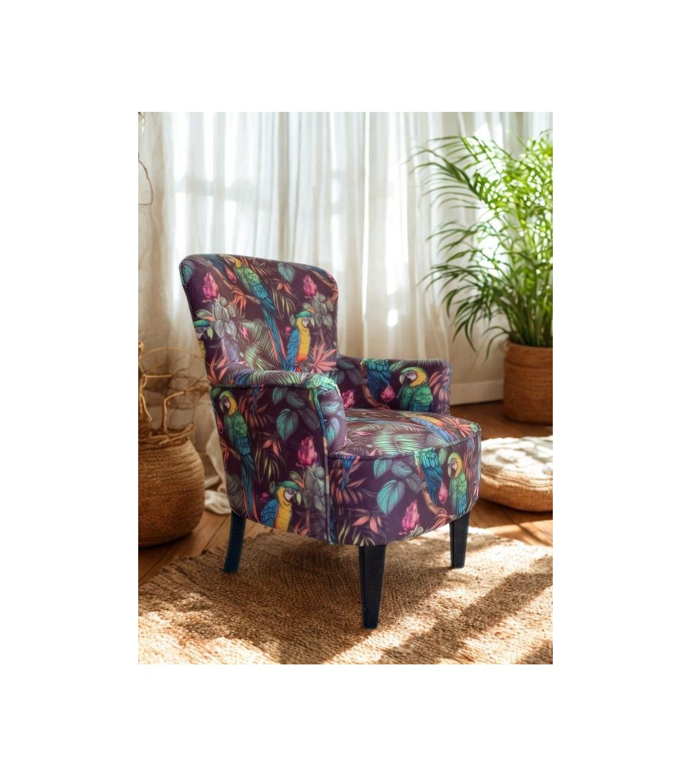 Fauteuil BIRDO jungle perroquets – Design exotique coloré Fauteuil BIRDO jungle perroquets – Design exotique coloré