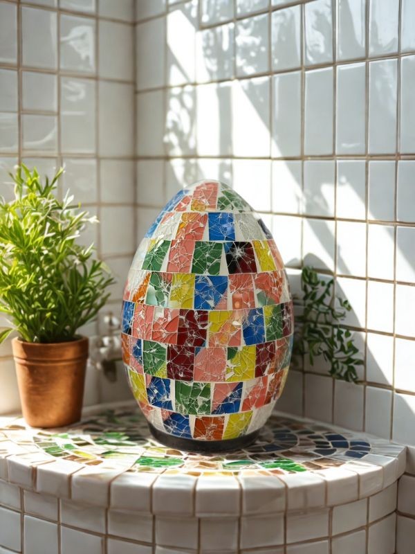 Lampe à œuf en verre mosaïque - Fleur miroir