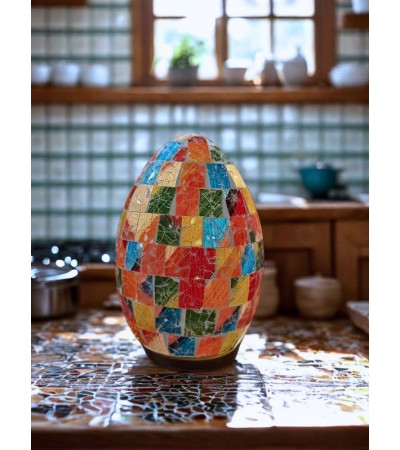 Lampe œuf en mosaïque multicolore – Déco lumineuse en 3 tailles
