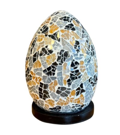 Lampe œuf mosaïque gris et doré 15 cm – Déco lumineuse artisanale