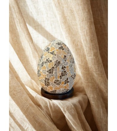 Lampe œuf mosaïque gris et doré 15 cm – Déco lumineuse artisanale