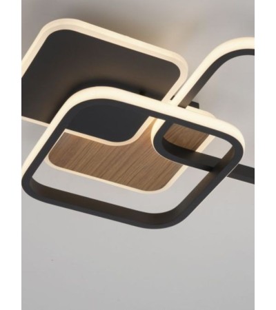 Plafonnier LED WOODLINE – Design noir et bois, lumière chaleureuse
