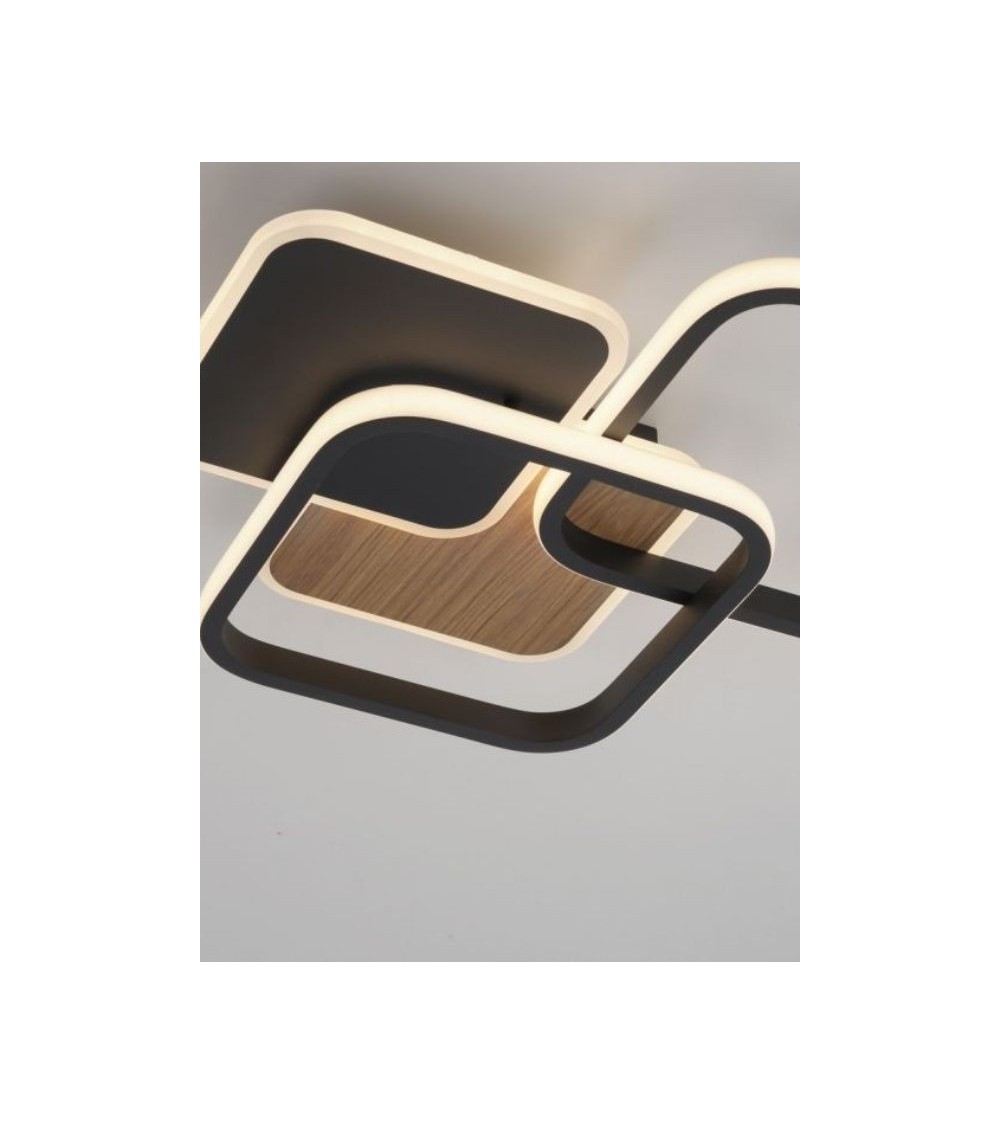 Plafonnier LED WOODLINE – Design noir et bois, lumière chaleureuse Plafonnier LED WOODLINE – Design noir et bois, lumière chaleureuse