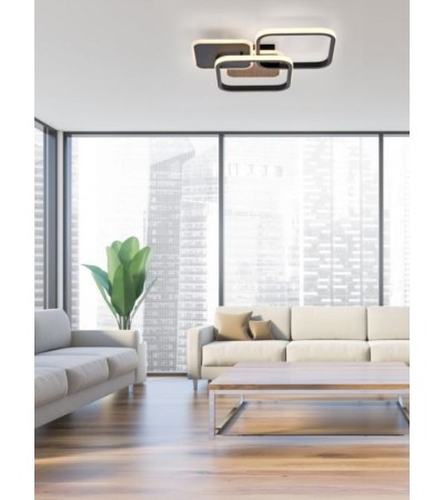 Plafonnier LED WOODLINE – Design noir et bois, lumière chaleureuse
