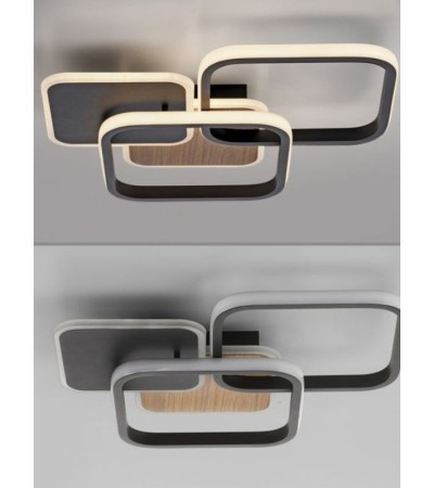 Plafonnier LED WOODLINE – Design noir et bois, lumière chaleureuse