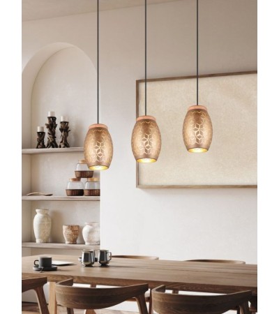 Suspension 3 lumières doré et bois