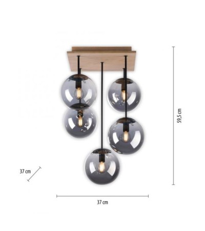Plafonnier FLAMME – Luminaire bois et verre fumé | Lumiland