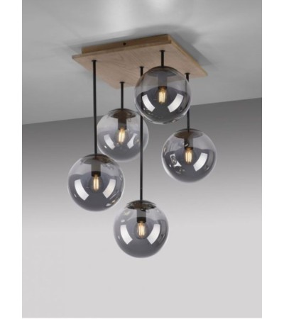 Plafonnier FLAMME – Luminaire bois et verre fumé | Lumiland