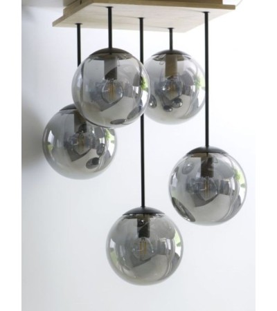 Plafonnier FLAMME – Luminaire bois et verre fumé | Lumiland