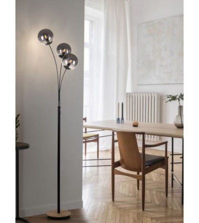 Lampadaire FLAMME – Luminaire design en bois et verre fumé