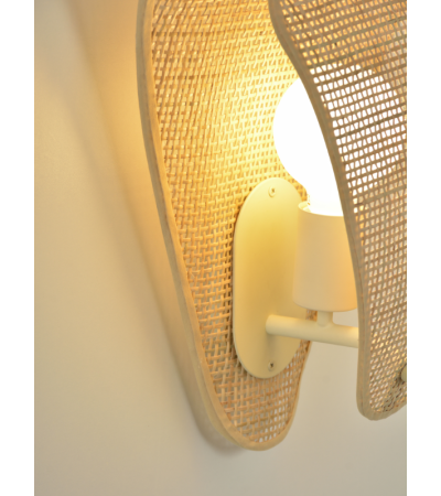 Applique murale COQUILLAGE, Cannage & bois clair – Design naturel