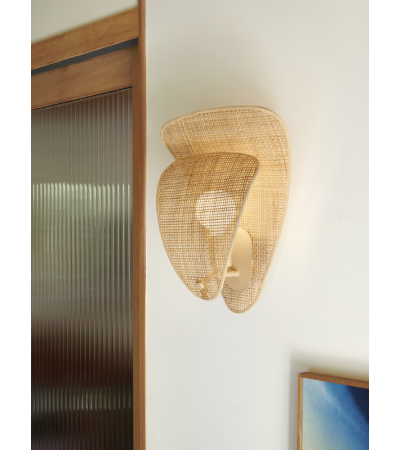 Applique murale COQUILLAGE, Cannage & bois clair – Design naturel