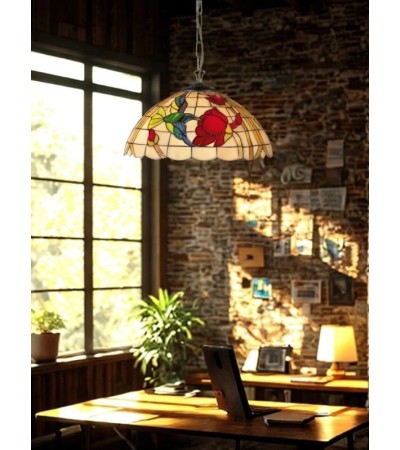 Suspension TIFFANY ROSALIA – Luminaire en verre vitrail fleuri