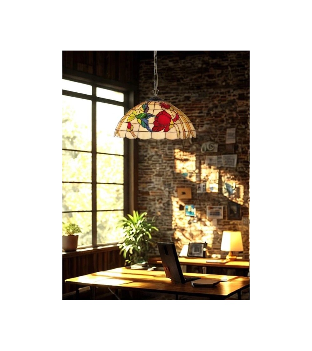 Suspension TIFFANY ROSALIA – Luminaire en verre vitrail fleuri Suspension TIFFANY ROSALIA – Luminaire en verre vitrail fleuri