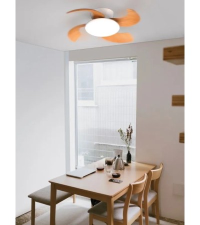 Ventilateur ALOHA blanc/bois – LED & pales invisibles | Lumiland