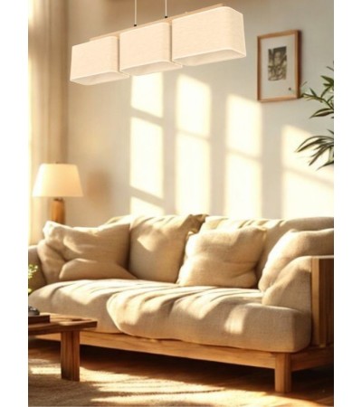 Suspension BOHO – Tissu lin & bois naturel, style épuré