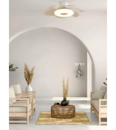 Ventilateur FLOWER Blanc / Bois : LED dimmable & design floral
